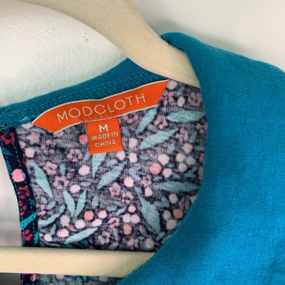 Modcloth Collared Blue Floral Printed Top SZ M - Picture 3 of 7